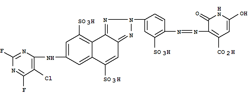 4-Pyridinecarboxylicacid,5-[2-[4-[7-[(5-chloro-2,6-difluoro-4-pyrimidinyl)amino]-5,9-disulfo-2H-naphtho[1,2-d]triazol-2-yl]-2-sulfophenyl]diazenyl]-1,2-dihydro-6-hydroxy-2-oxo-