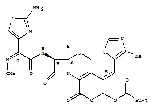 5-Thia-1-azabicyclo[4.2.0]oct-2-ene-2-carboxylicacid,7-[[(2Z)-2-(2-amino-4-thiazolyl)-2-(methoxyimino)acetyl]amino]-3-[(1Z)-2-(4-methyl-5-thiazolyl)ethenyl]-8-oxo-,(2,2-dimethyl-1-oxopropoxy)methyl ester, (6R,7R)-