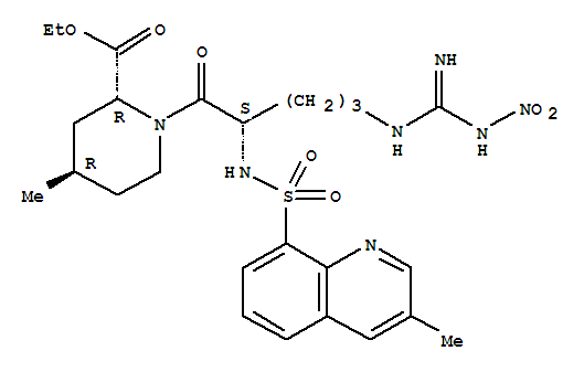 2-Piperidinecarboxylicacid,1-[(2S)-5-[[imino(nitroamino)methyl]amino]-2-[[(3-methyl-8-quinolinyl)sulfonyl]amino]-1-oxopentyl]-4-methyl-,ethyl ester, (2R,4R)-