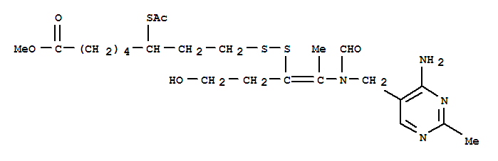 Octanoic acid,6-(acetylthio)-8-[[2-[[(4-amino-2-methyl-5-pyrimidinyl)methyl]formylamino]-1-(2-hydroxyethyl)-1-propen-1-yl]dithio]-,methyl ester