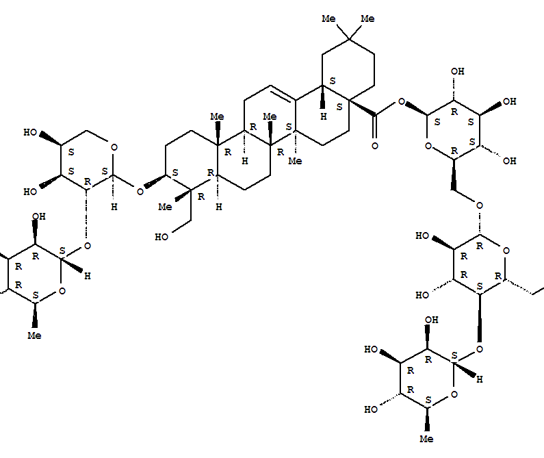 Olean-12-en-28-oicacid, 3-[[2-O-(6-deoxy-a-L-mannopyranosyl)-a-L-arabinopyranosyl]oxy]-23-hydroxy-, O-6-deoxy-a-L-mannopyranosyl-(1®4)-O-b-D-glucopyranosyl-(1®6)-b-D-glucopyranosyl ester, (3b,4a)-