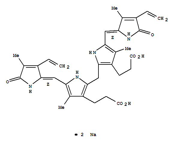 21H-Biline-8,12-dipropanoicacid,2,17-diethenyl-1,10,19,22,23,24-hexahydro-3,7,13,18-tetramethyl-1,19-dioxo-,sodium salt (1:2)