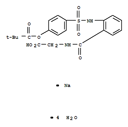 Propanoic acid,2,2-dimethyl-,4-[[[2-[[(carboxymethyl)amino]carbonyl]phenyl]amino]sulfonyl]phenyl ester,sodium salt, hydrate (1:1:4)