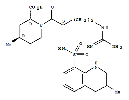 2-Piperidinecarboxylicacid,1-[(2S)-5-[(aminoiminomethyl)amino]-1-oxo-2-[[(1,2,3,4-tetrahydro-3-methyl-8-quinolinyl)sulfonyl]amino]pentyl]-4-methyl-,(2R,4R)-