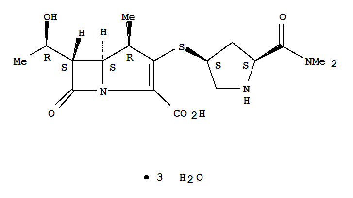 1-Azabicyclo[3.2.0]hept-2-ene-2-carboxylicacid,3-[[(3S,5S)-5-[(dimethylamino)carbonyl]-3-pyrrolidinyl]thio]-6-[(1R)-1-hydroxyethyl]-4-methyl-7-oxo-,hydrate (1:3), (4R,5S,6S)-