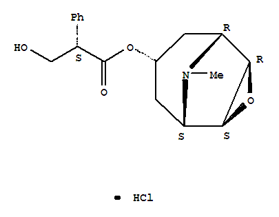 Benzeneacetic acid, a-(hydroxymethyl)-, (1a,2b,4b,5a,7b)-9-methyl-3-oxa-9-azatricyclo[3.3.1.02,4]non-7-ylester, hydrochloride (1:1), (aS)-