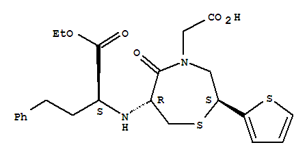 1,4-Thiazepine-4(5H)-aceticacid,6-[[(1S)-1-(ethoxycarbonyl)-3-phenylpropyl]amino]tetrahydro-5-oxo-2-(2-thienyl)-,(2S,6R)-