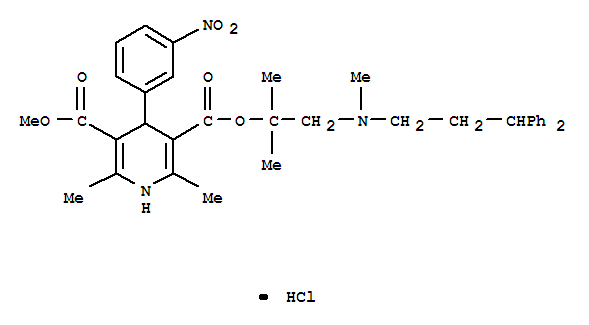 3,5-Pyridinedicarboxylicacid, 1,4-dihydro-2,6-dimethyl-4-(3-nitrophenyl)-,3-[2-[(3,3-diphenylpropyl)methylamino]-1,1-dimethylethyl] 5-methyl ester,hydrochloride (1:1)