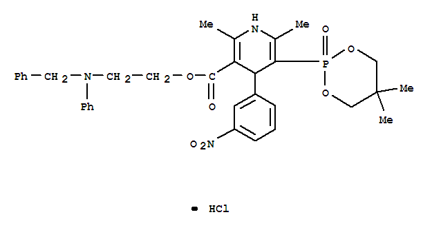 3-Pyridinecarboxylicacid,5-(5,5-dimethyl-2-oxido-1,3,2-dioxaphosphorinan-2-yl)-1,4-dihydro-2,6-dimethyl-4-(3-nitrophenyl)-,2-[phenyl(phenylmethyl)amino]ethyl ester, hydrochloride (1:1)