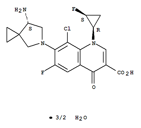 3-Quinolinecarboxylicacid,7-[(7S)-7-amino-5-azaspiro[2.4]hept-5-yl]-8-chloro-6-fluoro-1-[(1R,2S)-2-fluorocyclopropyl]-1,4-dihydro-4-oxo-,hydrate (2:3)