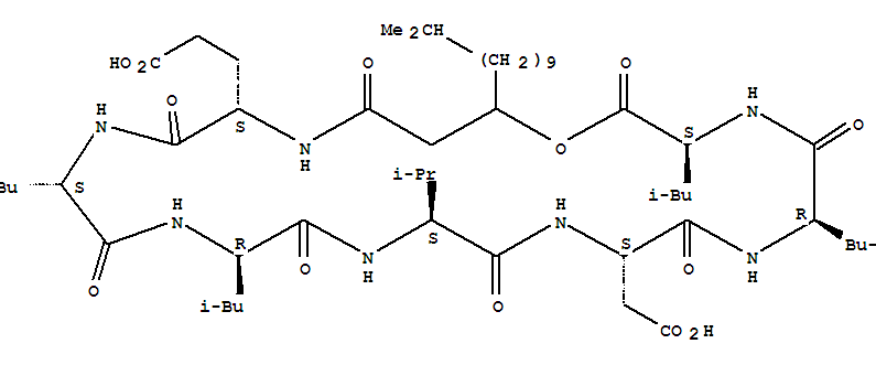 Cyclo(L-a-aspartyl-D-leucyl-L-leucyl-3-hydroxy-13-methyltetradecanoyl-L-a-glutamyl-L-leucyl-D-leucyl-L-valyl)